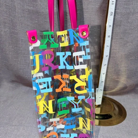 Dooney & Bourke Clear Multicolor Letter Print Tote with Pink Handles - Picture 3 of 5